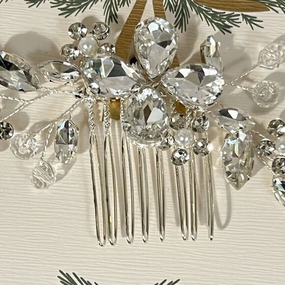 Elegant Bridal Wedding Hair Comb Silver Tone Rhinestone Embellished Floral BLING - Picture 10 of 14